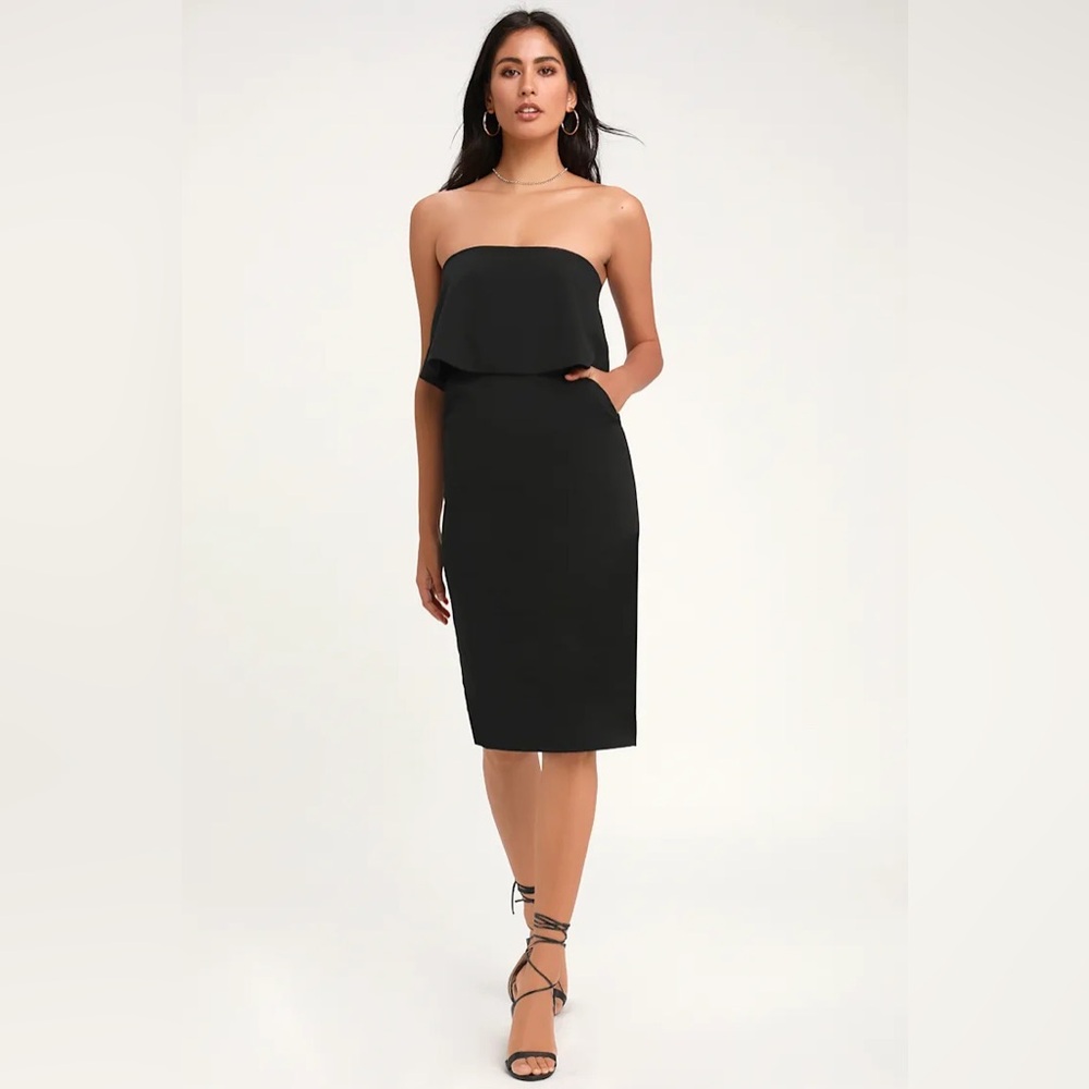 Lulus strapless black midi dress. Size XS.